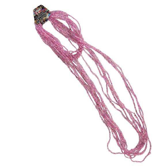 48" Long Pink Seed Bead Necklace Boho Multistrand India Handmade Jewelry NEW - Picture 6 of 9